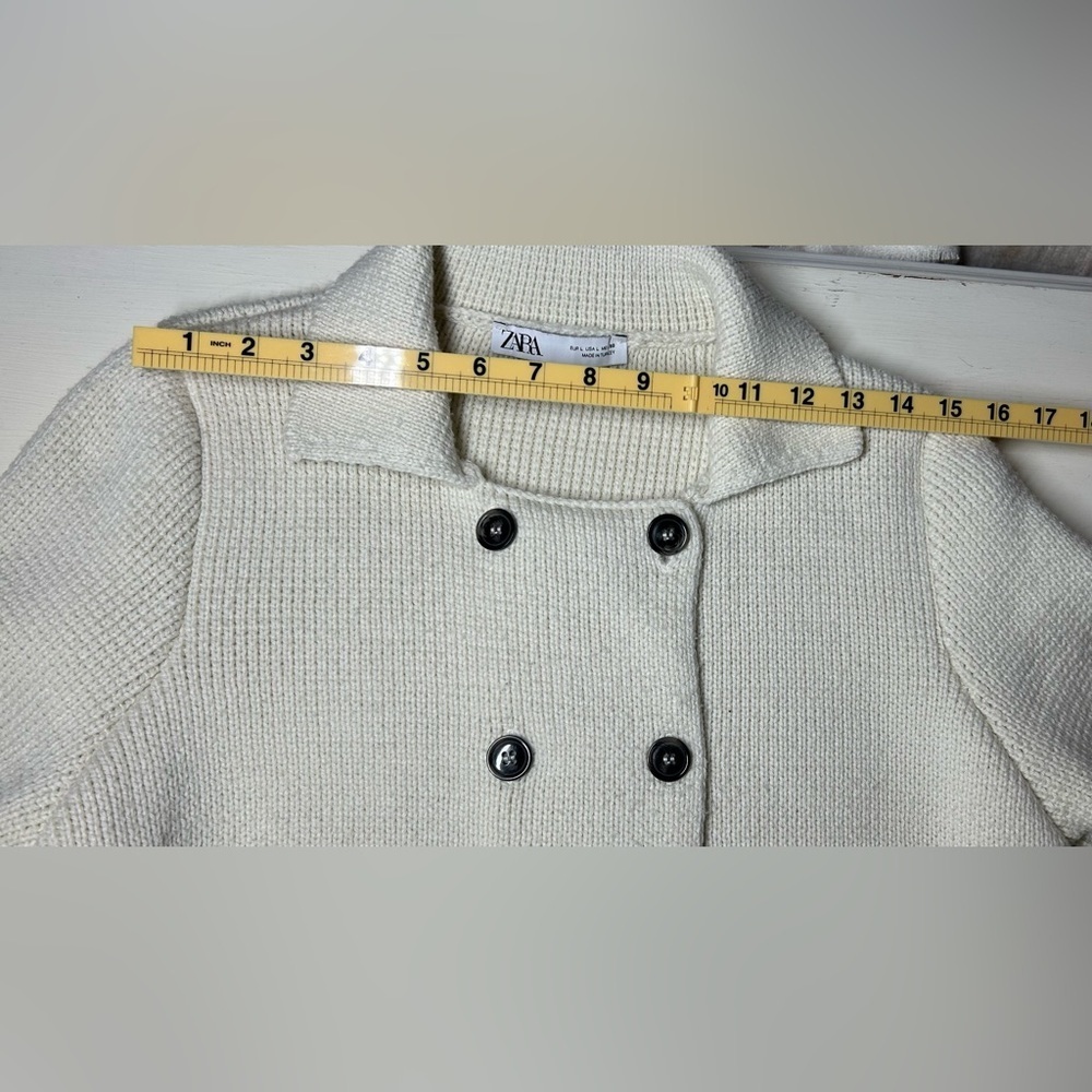 Zara Cream Double-Breasted Chunky Knit  Lapel Sweater Size L - Picture 6 of 11